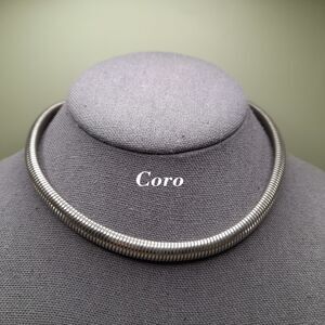 Vintage Coro Silver Tone Omega Choker Necklace 14.5 Inch Signed